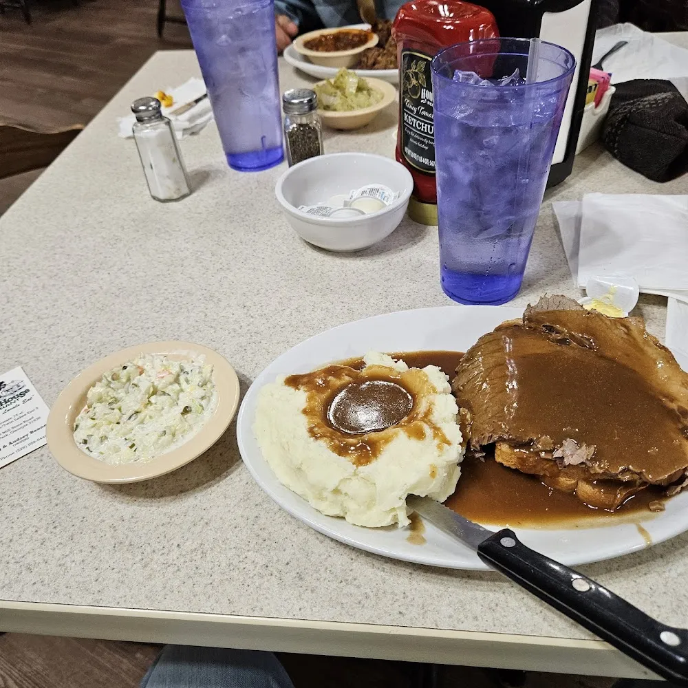 Open Faced Roast Beef Sandwich Mash Potatoes Coleslaw